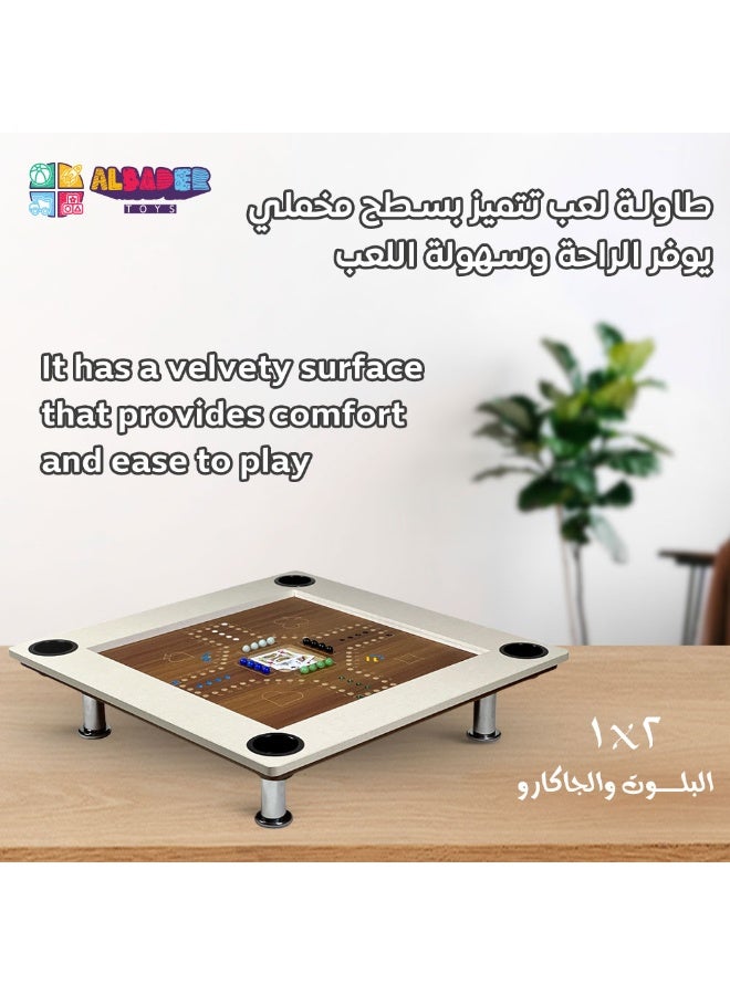 البدر طاولة لعب بلوت الخشبية 2 في 1 من البدر,  لعبة لوح خشبي جاكارو، طاولة بلوت خشبية متوسطة الحجم مع جاكارو، طاولة جاكارو مع كرات لعب وبطاقات لعب - Image 5